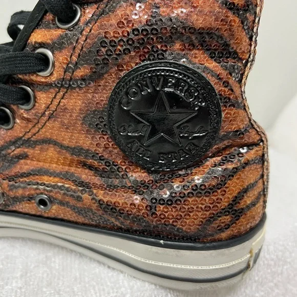 Converse All Star High-Top Sequin Tiger Print Sneakers - Black & Brown Men’s 7.5 - Picture 5 of 7